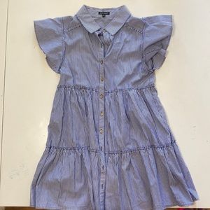 Blue and white stripe button front dress